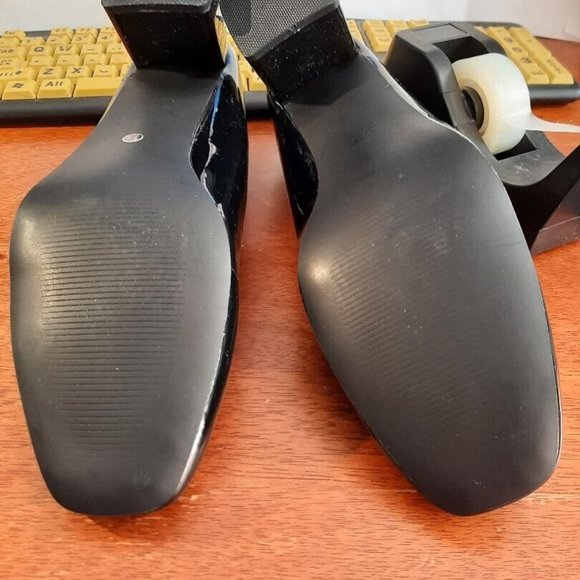 Heel The World Low Block Heel Square Toe Black PU Size11 New Flaw - Picture 4 of 6